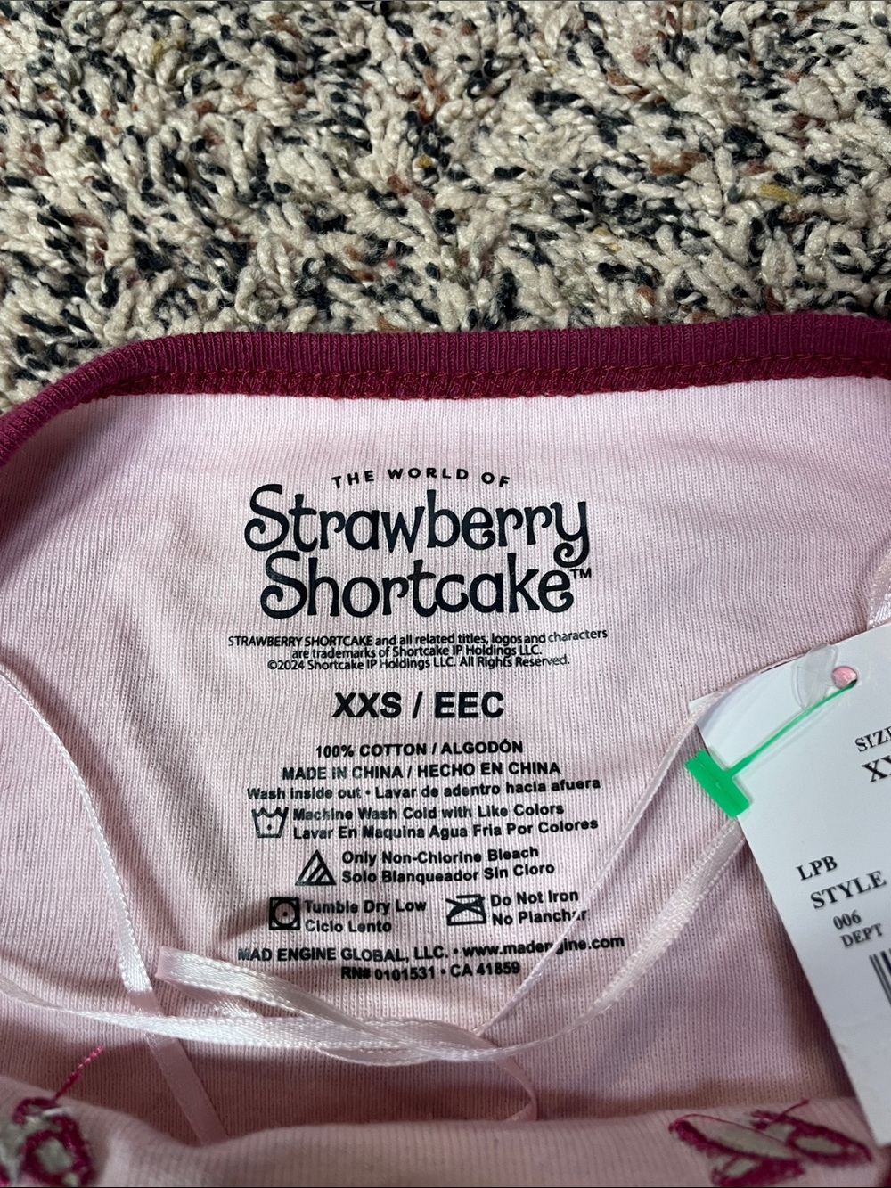 Strawberry Shortcake Long Sleeve Boat Neck Tee Shirt Woman’s Size XXS | NWT - Picture 3 of 3